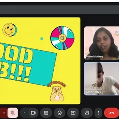 Positive reinforcement is key! A "GOOD JOB!!!" slide from our online workshop celebrates the children's participation and effort.