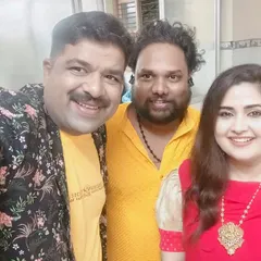 A selfie with the famous music director Gurukiran sir and other artists at the Lakshadeeepotsava event in Dharmasthala. It was a memorable musical night.