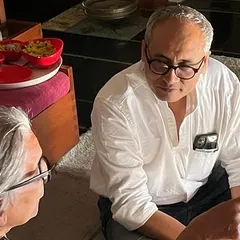 In conversation with my mentor, B.V. Doshi, explaining a project. The opportunity to learn from and be in dialogue with masters is a privilege that has profoundly shaped my architectural thinking.
