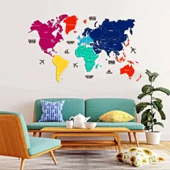 Add a splash of color with our 2D prismatic wooden world map. Each continent is represented by a different vibrant color, making it a fun and educational piece of art for a family room or office.