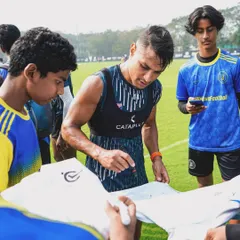 Our partnership with ISL club NorthEast United FC gives our players direct access to their heroes. Here, our U15 top scorer gets invaluable advice from the ISL's top scorer, making the professional dream a tangible reality.
