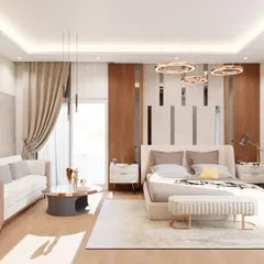 When our client requested a blend of wood and white, we created this sophisticated and minimal bedroom. The space features clean lines, a monochromatic color scheme, and warm wood tones for a contemporary yet inviting feel.