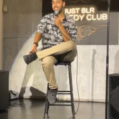 A shot of me at the Just BLR Comedy Club. I love the intimate setting of a comedy club, where I can blend humor with my mentalism and magic for a really engaging show.