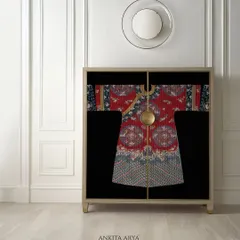 Here is the Oriental design bar unit in a clean, contemporary setting. The artwork stands out, turning the cabinet into a piece of luxury furniture that bridges culture and modern living.
