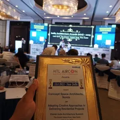 A close-up of our plaque from the India Architecture Awards (IAA) 2023. This award from the Eldrok India Architecture Summit is a testament to our team's hard work and creative vision.