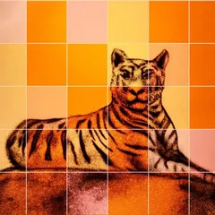 A majestic tiger created with sand and digitally stylized with a color grid. This piece was made for Tiger Day, celebrating our national animal through my art.