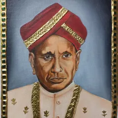 A customized oil painting of Sir C.V. Raman, to which I've added a traditional touch with a Tanjore-style frame. This shows how different art forms can be blended.
