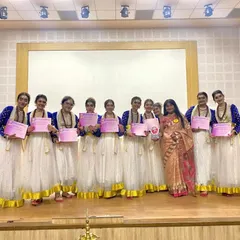 The winning team! The dancers holding their certificates after securing first place in the Sahodaya Kathak dance competition. I'm so proud to have provided their beautiful costumes.