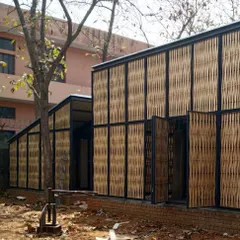 The cluster of modules at the Artist Residency taking shape. The design consists of several small, interconnected pavilions rather than a single large building, which helps break down the scale and allows the landscape to weave through the spaces.