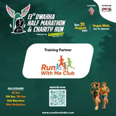 We were the official Training Partner for the Dwarka Half Marathon. This announcement highlights the various race categories offered, including 5K, 10K, 15K, and a half marathon.