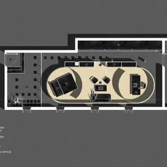 The floor plan for 'The Veiled Project' details our solution to the site's spatial challenges, including an irregular column grid and limited natural light. Our design inserted a central, curvilinear gallery to create a fluid and engaging customer journey within the rigid existing structure.