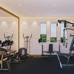 We design home gyms that are both motivating and stylish. This space features professional-grade equipment, mirrored walls, and excellent lighting.
