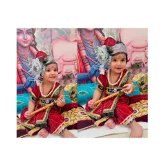 Seeing my creations become part of your memories is the best feeling. This little one looks absolutely adorable as Kanha for his Janmashtami celebration in one of my custom festive outfits.