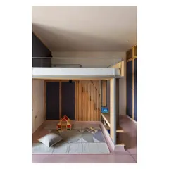For the 'House of Skye' project, I designed this bunk bed to be more than just a place to sleep; it's a compact, multi-functional unit for a child's room. The design integrates a play nook below and hidden storage within the slatted rubberwood steps, making it a smart and playful solution for maximizing space.
