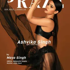 A dynamic cover for Praze Magazine featuring model and influencer Ashvika Singh. The use of flowing fabric and a strong pose creates a sense of movement and high-fashion energy.