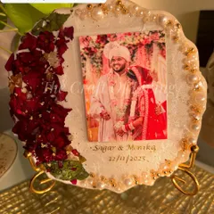"Superb Service!!! and beautifully made by love." This review, displayed over a photo of the finished geode-style plate, warms my heart and reinforces my commitment to my craft.