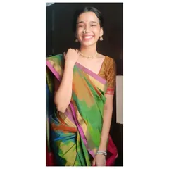 A joyful moment captured during a festive occasion. This traditional Maharashtrian look, complete with a nose ring (nath), is something I often wear for cultural programs to honor my roots.
