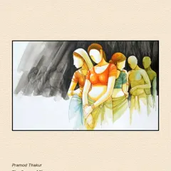 'The Grace of Figure' by Pramod Thakur, a sensitive portrayal of women, their forms rendered with a soft, ethereal quality that speaks of quiet strength.