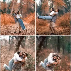 A collage of pure fun from Ishu and Arihant's shoot in the woods. From piggyback rides to goofy poses, these photos are a testament to their playful connection and my belief in capturing authentic, happy moments.