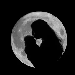 A slightly different composition of the mother and child moon silhouette, equally beautiful and timeless.