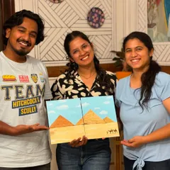 How cute is this. I host private art dates for couples, friends, or family. We turned their travel photo from Egypt into this amazing two-canvas painting. It’s such a fun way to create a shared memory together.