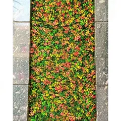 A close-up detail of the colorful foliage used in the floor installation. This is a durable and maintenance-free way to add a permanent garden-like feature indoors.