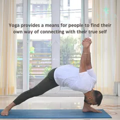 In a world of constant change, yoga offers a way to find peace and connect with your true self. This pose, a variation of Parsvottanasana, demonstrates the deep internal focus and stability that the practice helps to cultivate.