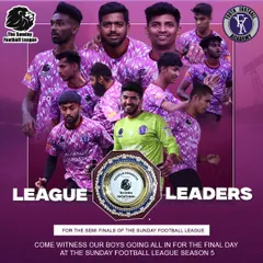 Topping the table as league leaders. This graphic celebrates our team's dominant performance heading into the semi-finals of the Sunday Football League Season 5.