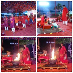 A collage showing the dynamic energy of our Siddha Fire Meditation event in Vijayawada. It captures us leading the ritual and participants meditating by the sacred fire.