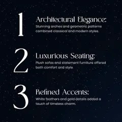 This graphic outlines the key design elements of the '40 Shades of Elegance' theme. It highlights my focus on combining classical and modern styles, ensuring both comfort and aesthetic appeal in every detail.