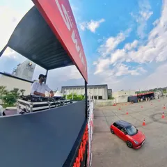 A wide shot of the outdoor setup for the new Swift launch. My 'DJ on Wheels' concept is also perfect for large-scale outdoor brand events.