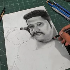 The beginning stages of a commission. After setting up the grid for accuracy, I start blocking in the main features and darkest areas of the face before moving to finer details.