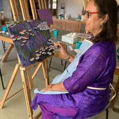 Art is a lifelong journey, and it is never too late to start. This student in our adult workshop is finding her flow, recreating the serene beauty of Claude Monet's water lilies. Our adult classes offer a relaxing escape to learn new skills in a friendly, supportive setting.