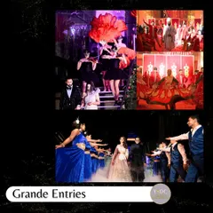 A showcase of our 'Grande Entries'. We design everything from royal, traditional entries with dancers and dhol players to dramatic, modern entries with unique props and themes like this masquerade concept.