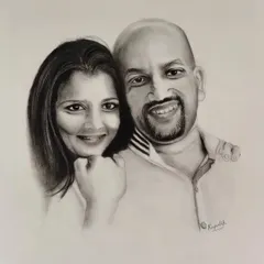 Couple goals captured in charcoal. I love translating the love and happiness from a photograph onto paper, creating a custom portrait that celebrates your relationship. Let me capture your story next.