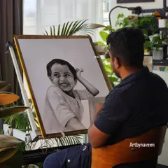 Me admiring the final details on this large-scale child's portrait. The A1 size allows for an incredible amount of detail and impact.