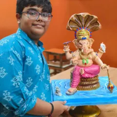 A proud moment for our student, who dedicated two months to sculpting and painting this magnificent Ganpati Bappa. His hard work and passion shine through in this beautiful, handcrafted idol for Ganesh Chaturthi.
