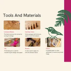 You don't need any fancy equipment for linocut. I provide all the essential tools and materials, including a linoleum block, carving tools, ink, a roller, and paper. It's a simple and inexpensive way to get into printmaking.