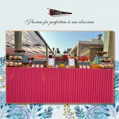 A wide shot of our vibrant mocktail bar at a Pune wedding, showcasing the scale and variety we can offer for large gatherings of 700+ guests.