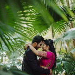 A romantic pre-wedding shoot in a beautiful, lush setting. I did the makeup for both Surabhi and her partner, creating a soft, natural look that was perfect for these intimate photos.