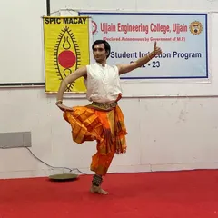 A moment of joy while conducting a student induction program at Ujjain Engineering College. Sharing the art of Kuchipudi with young minds is always fulfilling.