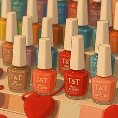An artistic, Ghibli-inspired illustration of our T&T Nail Lacquer display. We have a shade for every mood and season.
