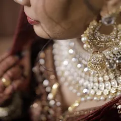 It's all in the details. This close-up shows the intricate work and quality of the Kundan and pearl detailing on one of my popular bridal rental sets.