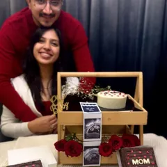It was an honor to be part of this couple's special journey. They used a custom hamper from my bakery, including a mini cake and personalized brownies, to announce their pregnancy.