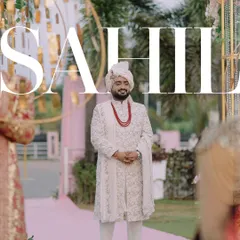 A stylish portrait of the groom on his wedding day, with his name overlaid. A modern and graphic way to introduce the man of the hour.