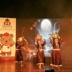 This performance from a Krishna-themed drama showcases the use of a large LED screen as a dynamic backdrop. I coordinate all technical aspects to ensure visuals like this full moon scene align perfectly with the on-stage action.