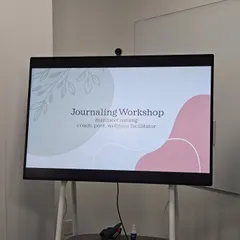The opening slide for my journaling workshop at Northeastern University. My goal was to provide students with practical writing tools to help them navigate the pressures of academic life and focus on their mental wellbeing.