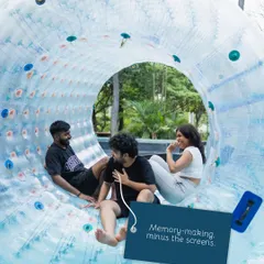 Memory-making, minus the screens. Our water zorbing activity is a hilarious and fun-filled way for group members to let loose and enjoy some playful time in the pool.