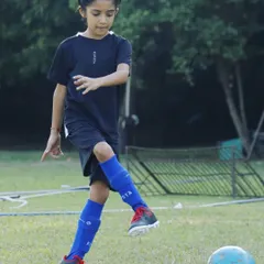 Sharanya in action, showing great form and technique. We provide a supportive environment for girls to thrive in football.