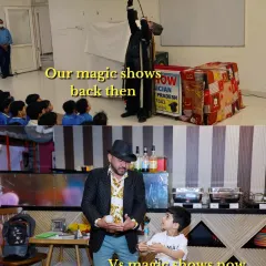 Then vs. Now: Magic Shows. We've upgraded from the classic school magic show to professional entertainers who mesmerize the kids.